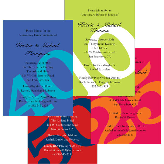 Big Number Anniversary Invitations in Your Color Choice